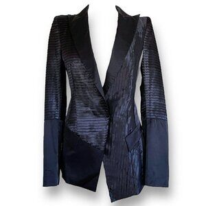 Demoo Parkchoonmoo Womens Blazer Sz S Black Satin Avante Garde Asymmetric Jacket